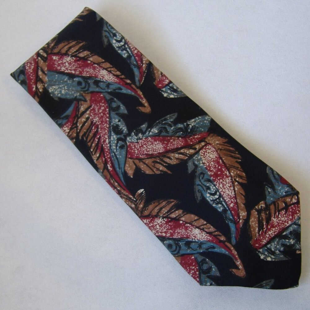 J T Beckett Neck Tie Tropical Floral Leaf 100% Silk Mens Teal Green Red Black